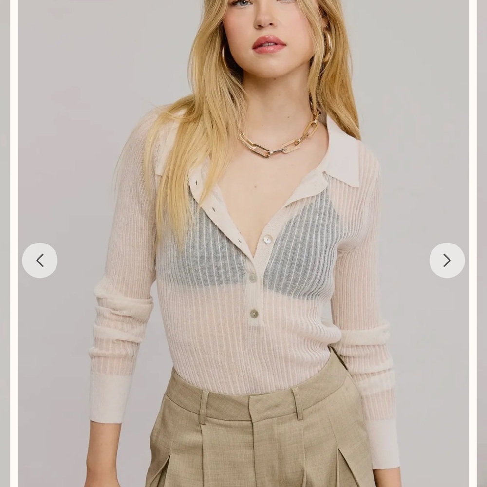 Cream Sheer Henley Top